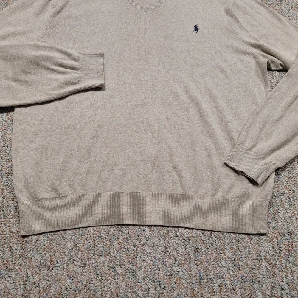 Polo Ralph Lauren Sweater Mens 2XL Beige Pima Cotton V-Neck Pullover Pony XXL